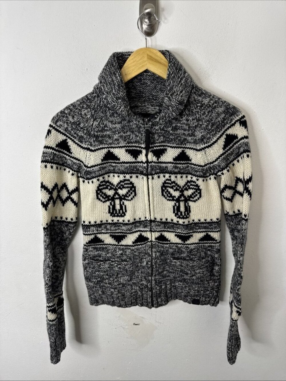 TNA Aritzia Cowichan Lambswool Sweater Woman XS/S Gray Sea to Sky Full Zip Knit